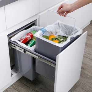 Basurera Doble 400mm Soporte Puerta 15 litros C/lento